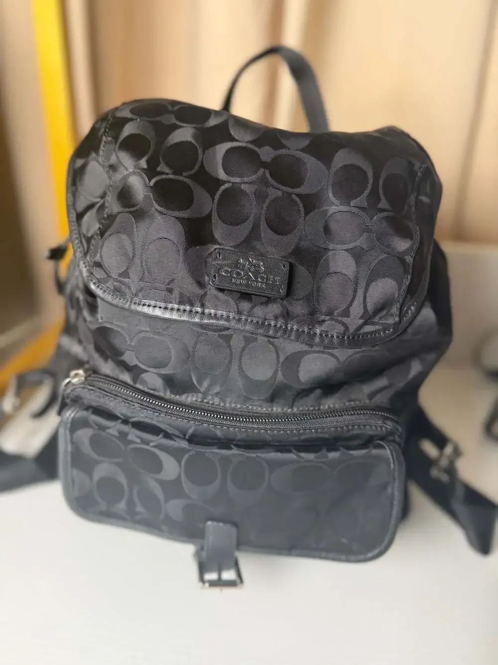 COACH Signature Nylon Backpack Black Authentic Women's Travel Daypack